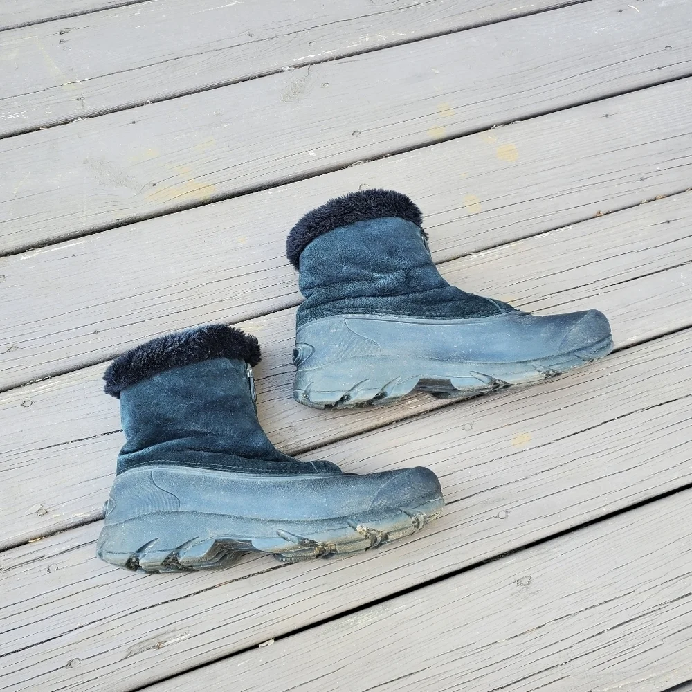 Sorel Snow Angel Black Suede Leather Faux Fur‎ Zip Snow Winter Duck Boots 9.5